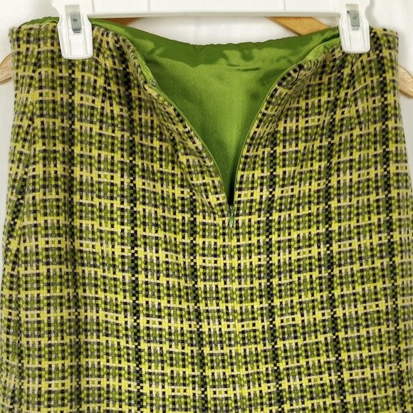 Theory Lime Green Plaid Tweed Wool Blend Knee Length Pencil Skirt Size 12 - Picture 6 of 15